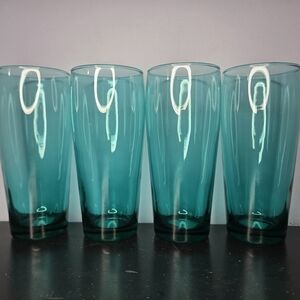 Vintage Cristar Bilbao Smokey Green/Teal Tall 6.5" Glass Tumblers UNUSED (4)